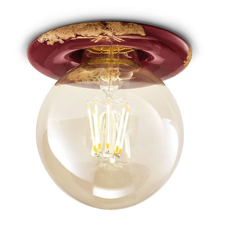 Ferroluce Vintage innfelt keramisk spotlight Ø 11 cm med rund glasskule og rødt keramisk hus.