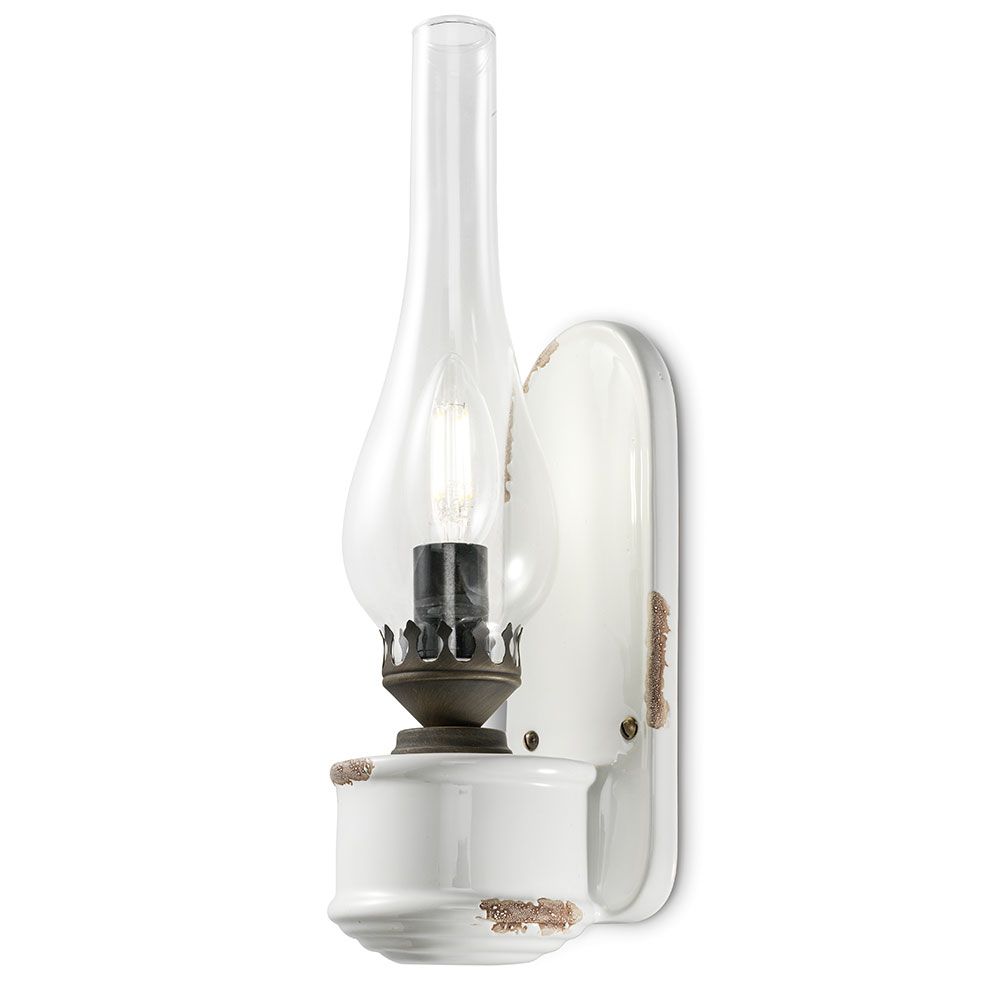 Ferroluce Vintage Keramikwandleuchte in Form einer Öl-Lampe, handgemacht und einzigartig.