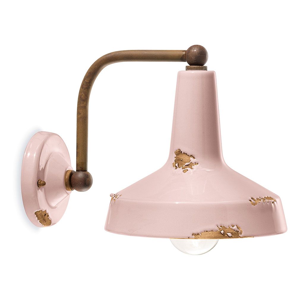 Ferroluce Wandleuchte Vintage aus Keramik in Rosa mit einzigartigem Design und nostalgischem Charme.