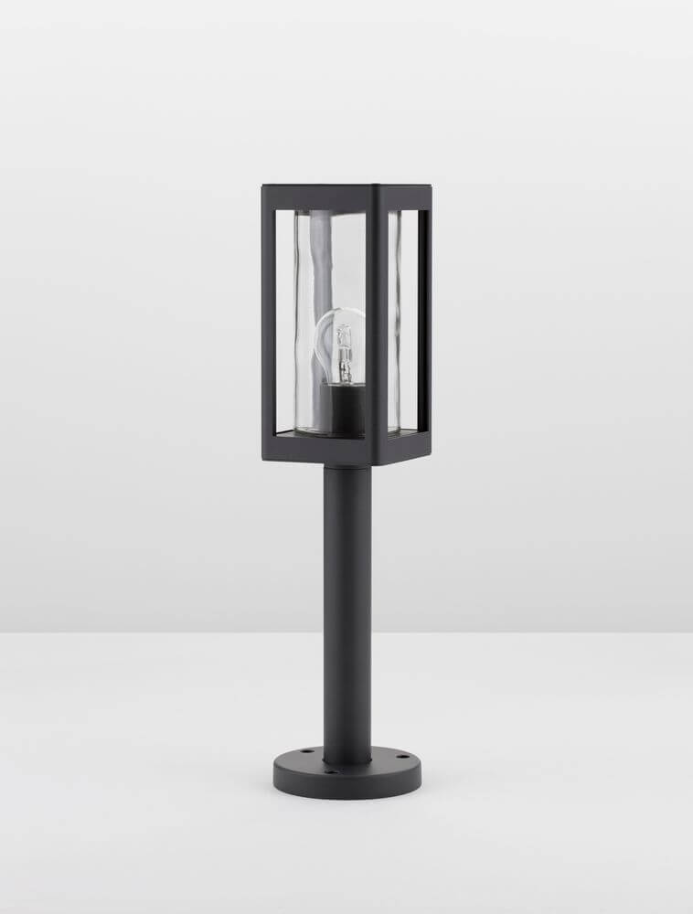 Figo Außensockelleuchte Dunkelgrau IP54 in modernem Design aus Aluminium und Glas für Garten und Terrasse.
