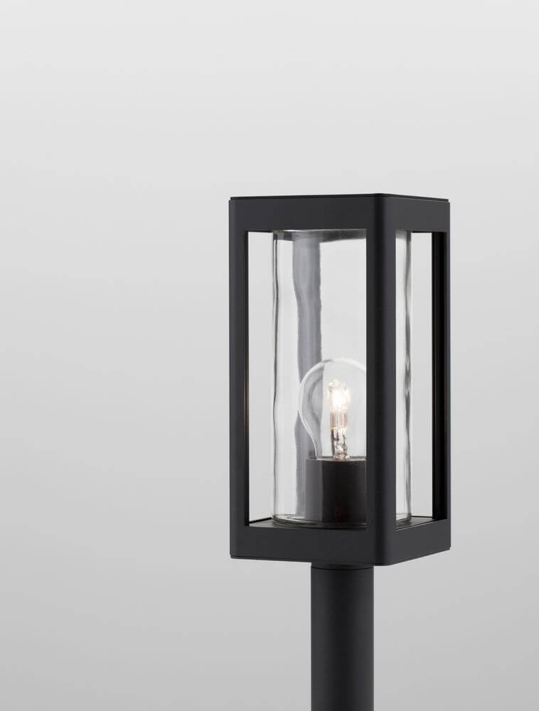 Figo Außensockelleuchte Dunkelgrau IP54 in modernem Design aus Aluminium und Glas für Gartenbeleuchtung.