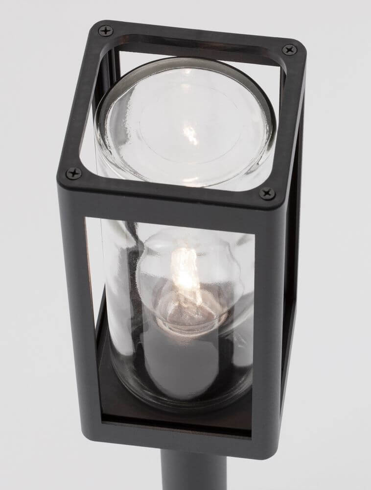 Figo Außensockelleuchte Dunkelgrau IP54 mit klarem Glas und robustem Aluminiumdesign.