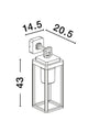 Technische Zeichnung der Figo Außenwandleuchte Up Anthrazit IP65 mit Abmessungen 14.5 x 20.5 x 43 cm.