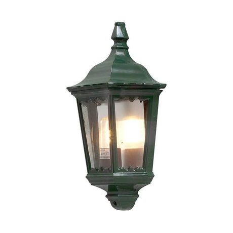 Candeeiro de parede exterior Firenze Verde, vidro transparente ilumina a área exterior com um design elegante.