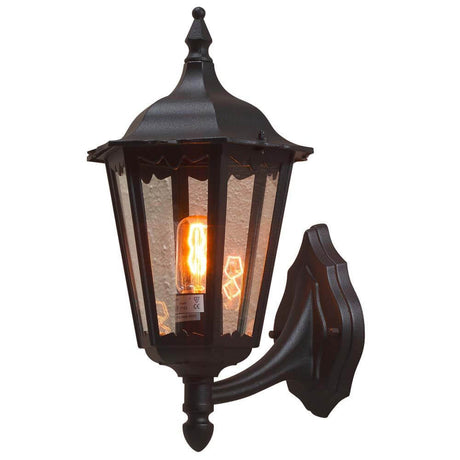 Firenze Außen-Wandleuchte Schwarz, klares Glas, klassische Außenleuchte für Hauswand und Garten