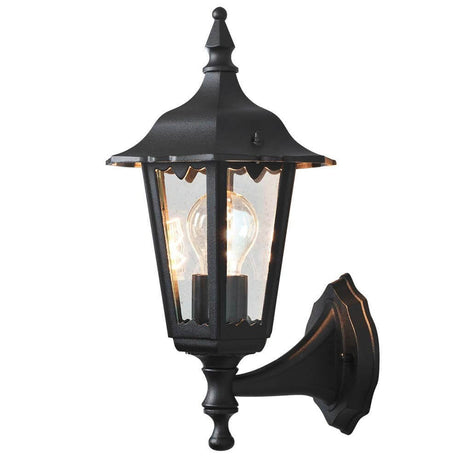 Aplique de parede exterior Firenze preto, vidro transparente numa versão elegante e com luz quente.