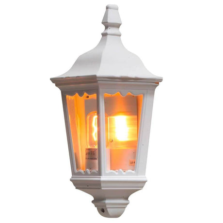 Applique da esterno Firenze bianca, vetro trasparente con luce calda, ideale per l'uso esterno.