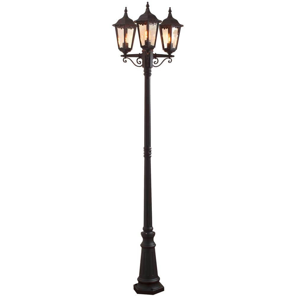 Firenze Standleuchte mit 3 Leuchtenköpfen Schwarz, klares Glas, elegante Außenbeleuchtung für Gärten und Terrassen.
