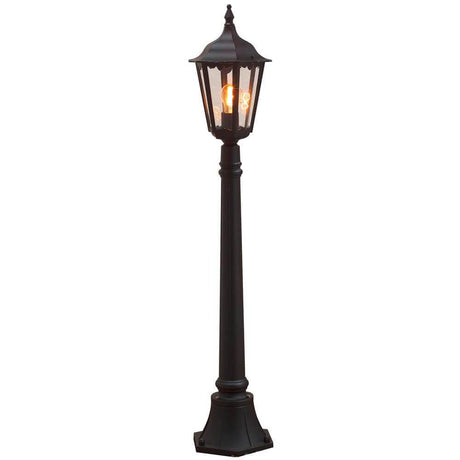 Firenze Wegeleuchte Schwarz, klares Glas: elegante schwarze Gartenleuchte mit klarem Glas und atmosphärischem Licht.