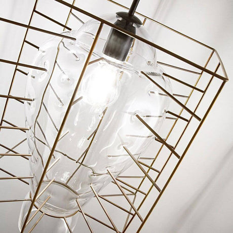 Lampe suspendue d’extérieur Attimo IP44 en verre de Murano avec verre soufflé à la main et cadre en acier.