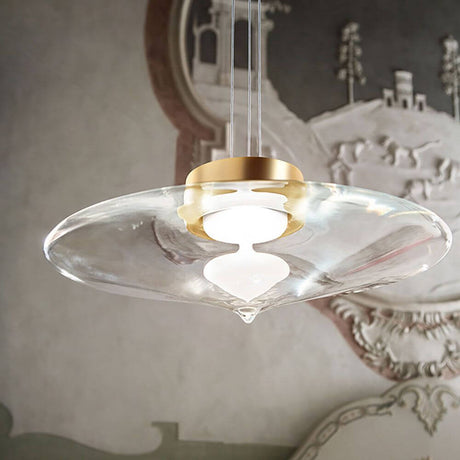 Suspension Desideria LED Ø 42 cm au rendu verre élégant avec support doré