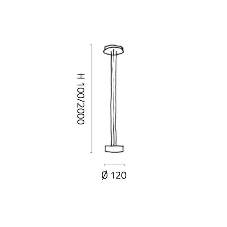 Technische Zeichnung der Desideria LED-Abhängung 3 Kabel (ohne Glas) mit Abmessungen und Details.