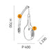 Technische Zeichnung der Luce Wandleuchte Oval Ø 23cm mit Maßen H 700mm, L 230mm, P 400mm.