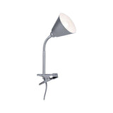 Flexible Klemmlampe Vitis in Grau mit Schnurschalter und robustem Klemmmechanismus.