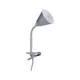 Flexibel einstellbare Klemmlampe Vitis in Grau mit robustem Halteclip für optimale Beleuchtung.