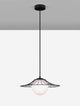 Fly Pendelleuchte Ø 36cm mit mattem schwarzen Metall und opalweißem Glasschirm, modernes Design für stilvolle Beleuchtung.