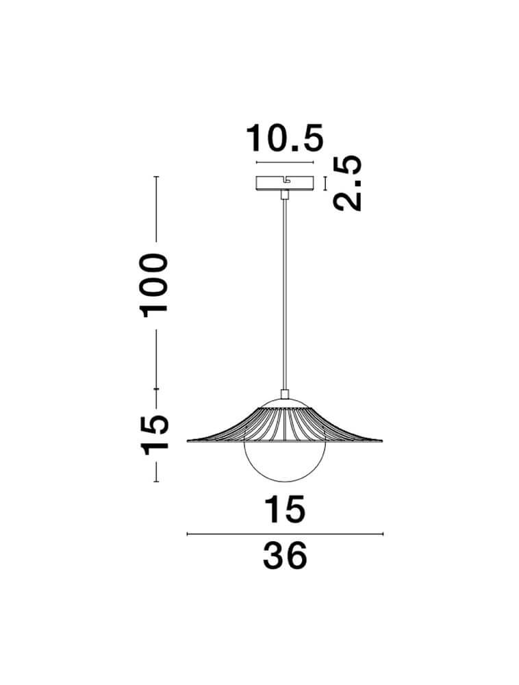 Fly Pendelleuchte Ø 36cm technische Zeichnung mit Maßen 36cm Durchmesser und 100cm Länge