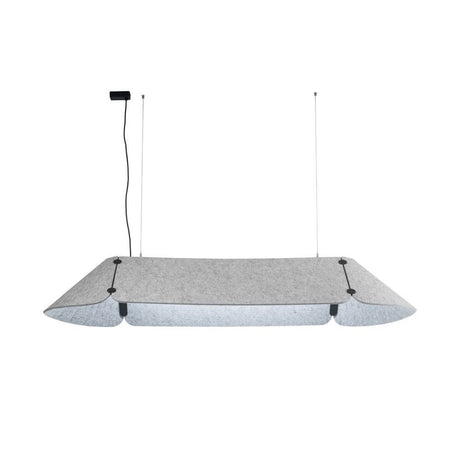 Fonovia LED Kontorhængelampe 156cm lydabsorberende grå med lydabsorberende tekstilpaneler.