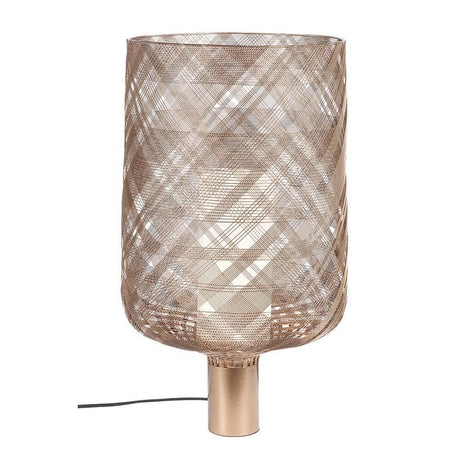 Forestier Antenna Tischleuchte mit geometrischem Metallgewebe und textilem Diffusor.