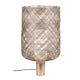 Forestier Antenna Tischleuchte mit geometrischem Metallgewebe und textilem Diffusor.