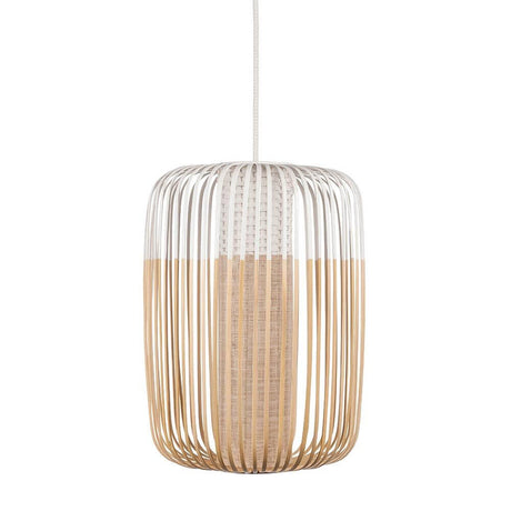 Forestier Bamboo Light pendant light with two-tone lampshades made of braided and woven bamboo.