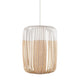 Forestier Bamboo Light Hängeleuchte mit zweifarbigen Lampenschirmen aus geflochtenem und gewebtem Bambus.