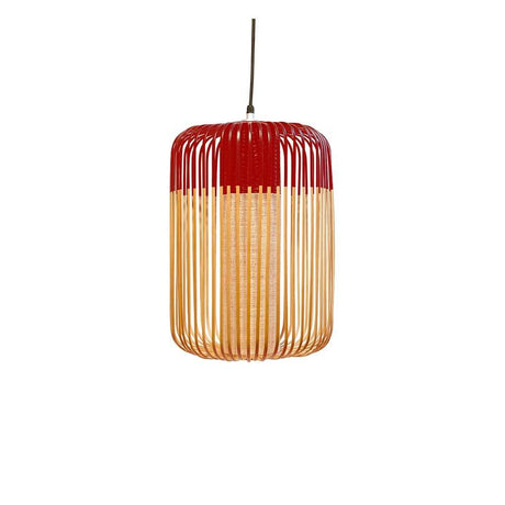 Forestier Bamboo Light pendant light with two-tone lampshades made of woven bamboo.