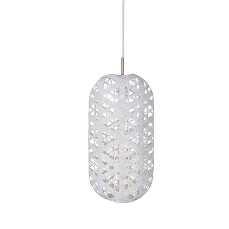 Forestier banana leaf pendant light Capsule in white, handwoven from banana leaves, organic design.