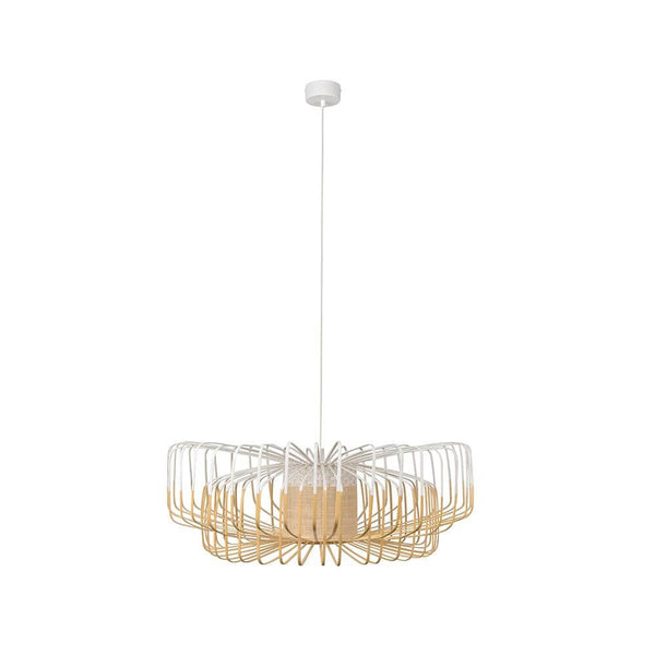 Forestier Hängeleuchte Bamboo Ø 80cm Up&Down, weiß, Designer-Lampe aus Bambus im puristischen Zen-Look