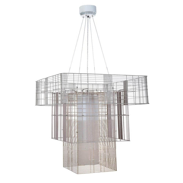 Forestier Hängeleuchte Mesh Cubic 117cm in modernem Design mit drei verschiedenen Schirmen in trendigen Farben.