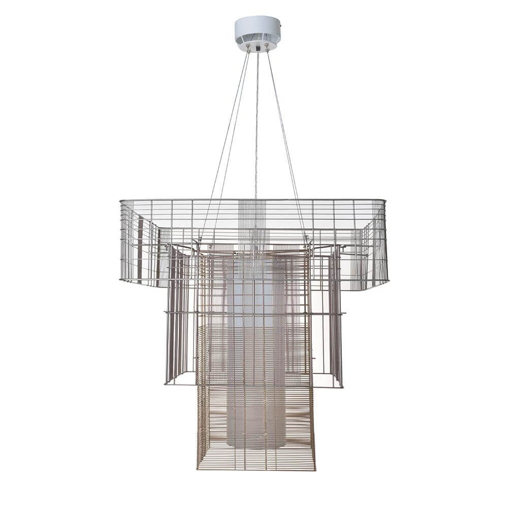 Forestier Hängeleuchte Mesh Cubic 117cm mit einzigartigem Lagenlook und verschiedenen Schirmformen.