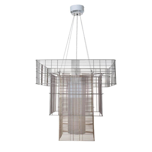 Forestier Hängeleuchte Mesh Cubic 117cm mit einzigartigem Lagenlook und verschiedenen Schirmformen.