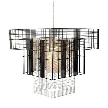 Forestier Hängeleuchte Mesh Cubic 117cm mit drei Schirmen in trendigem Lagenlook und unterschiedlichen Farben.