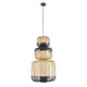 Forestier Kombi-Hängeleuchte Bamboo Totem 3-flammig in Bambus und Schwarz, laternenähnliche Silhouette mit gewebtem Diffusor.