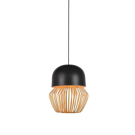 Forestier Pendelleuchte Anemos mit Bambusschirm und schwarzem Metallsockel