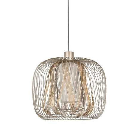 Forestier pendant light Bodyless in elegant woven metal with white diffuser in Pink Grey.