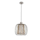 Forestier Pendelleuchte Bodyless mit gewebtem Metall und weißem Leinen-Diffusor in Pink Grey.