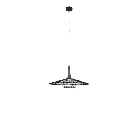 Elegante Forestier Pendelleuchte Carpa mit feinem Geflecht in Schwarz, strahlt Licht in verschiedene Richtungen aus.