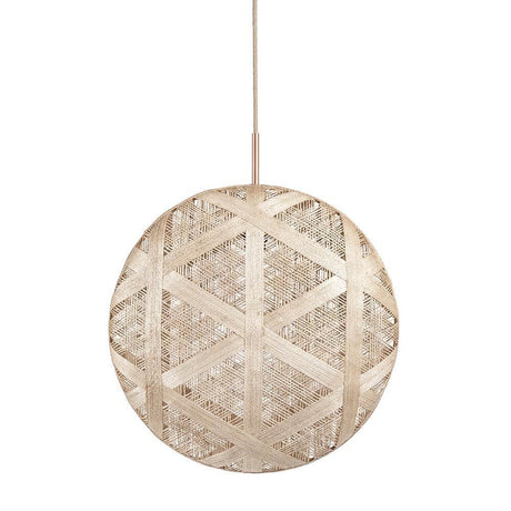Forestier Pendelleuchte Chanpen Hexagonal mit runder, geflochtener Schirm in modernem Design.