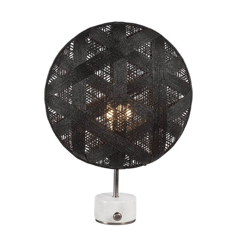 Forestier Tischlampe Chanpen Hexagonal mit rundem Schirm aus Hanffasern und Drehdimmer