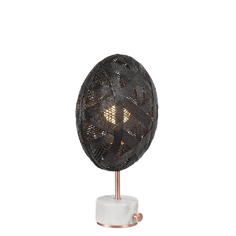 Forestier Tischlampe Chanpen Hexagonal mit rundem Schirm und Drehdimmer, modernen Design aus Hanffasern.