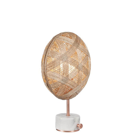 Forestier Tischlampe Chanpen Hexagonal mit Hanffasern und drehbarem Dimmer, stilvolles Lichtdesign.