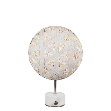 Forestier Tischlampe Chanpen Hexagonal mit rundem, hexagonal gemustertem Schirm und Drehdimmer.