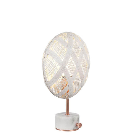 Forestier Tischleuchte Chanpen Diamond mit rundem Schirm aus Hanffasern und Drehdimmer, elegantes Design.