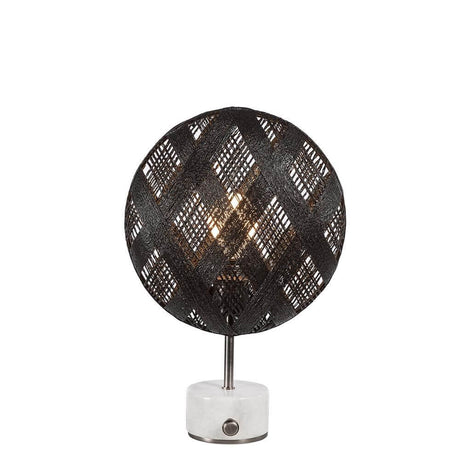 Forestier Tischleuchte Chanpen Diamond mit rundem Schirm aus Hanffasern und Drehdimmer.