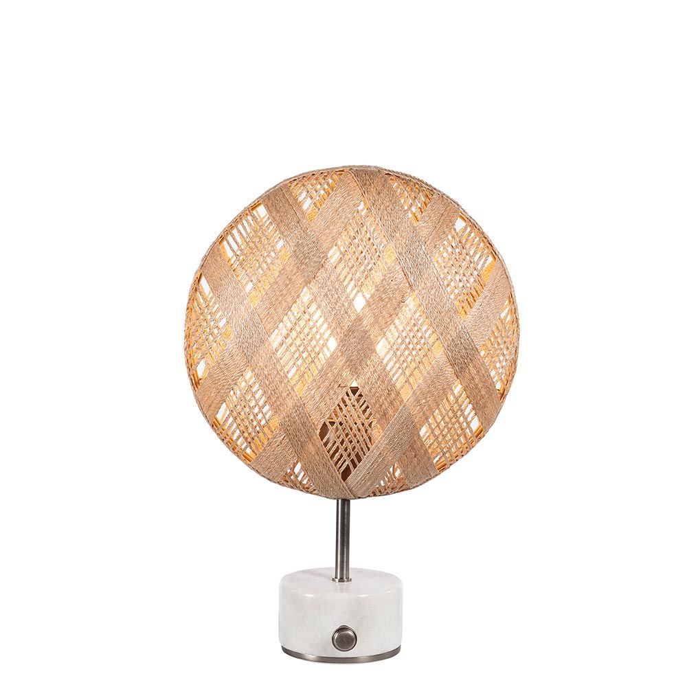 Forestier Tischleuchte Chanpen Diamond mit runder Hanffaser-Leuchte und Drehdimmer in modernem Design.