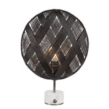 Forestier Tischleuchte Chanpen Diamond mit rundem Schirm aus Hanffasern und drehbarem Dimmer.