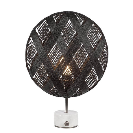 Forestier Tischleuchte Chanpen Diamond mit rundem Schirm und Drehdimmer auf weißem Fuß.