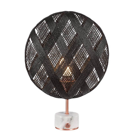 Forestier Tischleuchte Chanpen Diamond mit rundem Schirm aus Hanffasern und Drehdimmer, modernes Design.