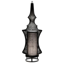Forestier organische Design-Tischleuchte Tibet, schwarze Tischlampe mit zylindrischem Schirm und Metalldrahtgestell